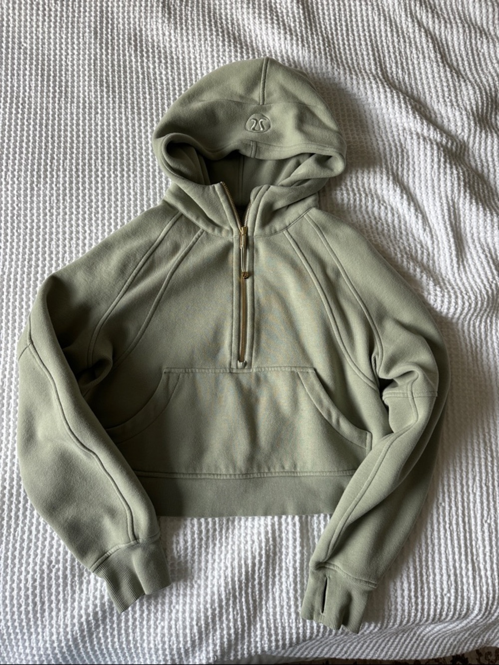 lululemon athletica Sage Green Half-Zip Hooded Sweatshirt Cropped